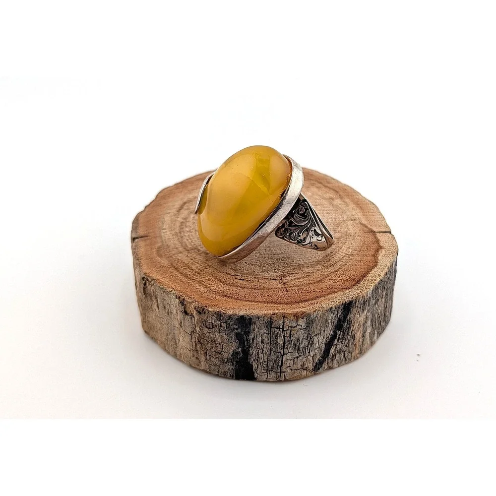 Handmade .925 Sterling Silver Baltic Butterscotch‎ Amber Ring Semi Adjustable